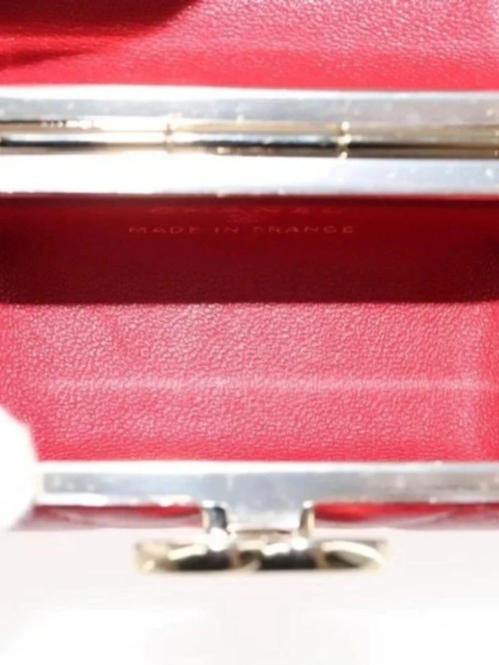 CHANEL Small Box Matelasse Chain Pouch Lamb Skin Red CC Auth 108916AV
